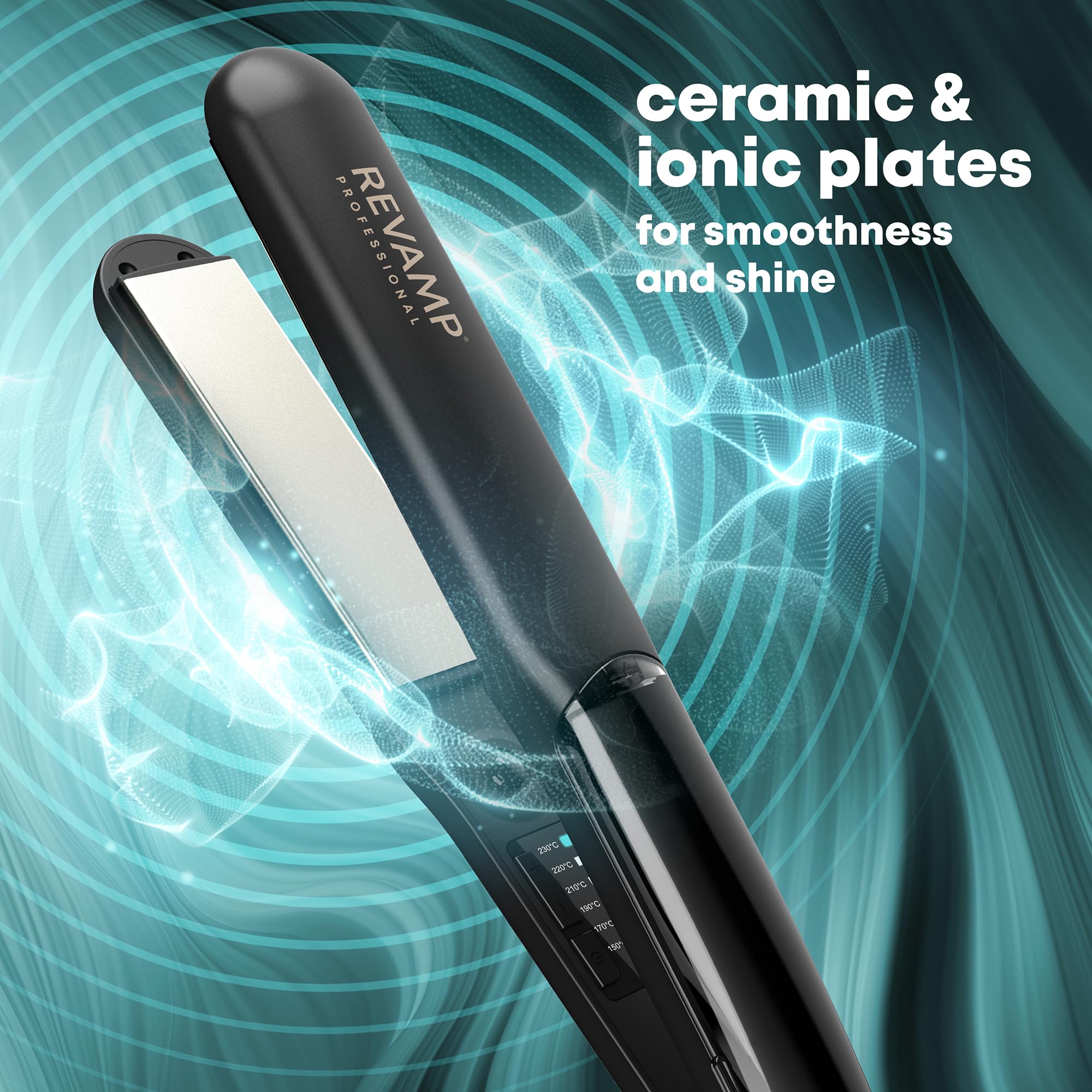 REVAMP Progloss Steam Care, Piastra per Capelli Professionale in Ceramica a Vapore con Tecnologia Ionica per Capelli Lisci e Morbidi, Infusa con Oli Liscianti Anticrespo, Temperatura 150°C-230°C, Nero