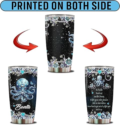 Miniatura 6 de Regalos personalizados de pulpo para mujeres, taza de café aislada de acero inoxidable de 20 onzas, botella de agua con tapa, Navidad, cumpleaños,