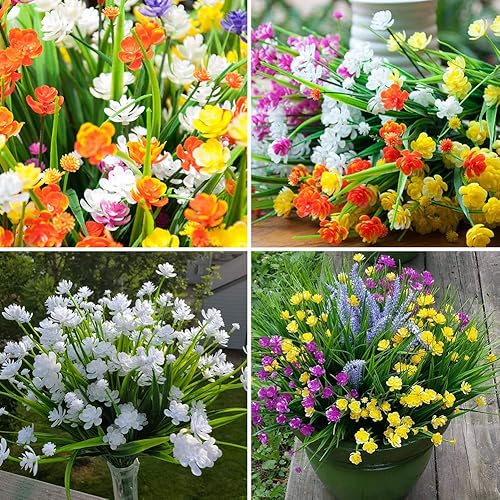 Miniatura 4 de Flores artificiales, 8 paquetes de plantas artificiales para exteriores, resistentes a los rayos UV, plantas artificiales, arbustos para interiores