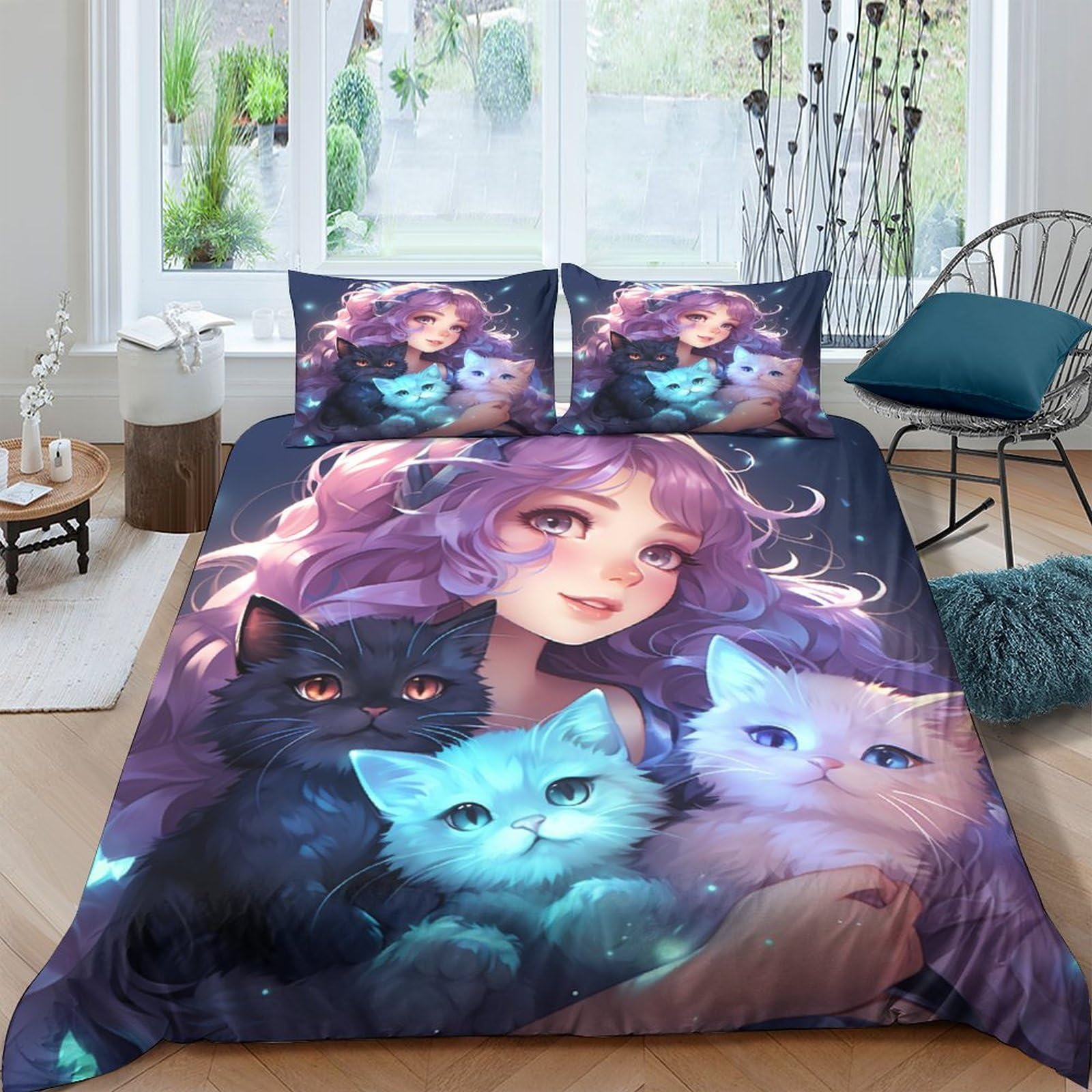 Housse de couette 3D impression manga avec taie d'oreiller