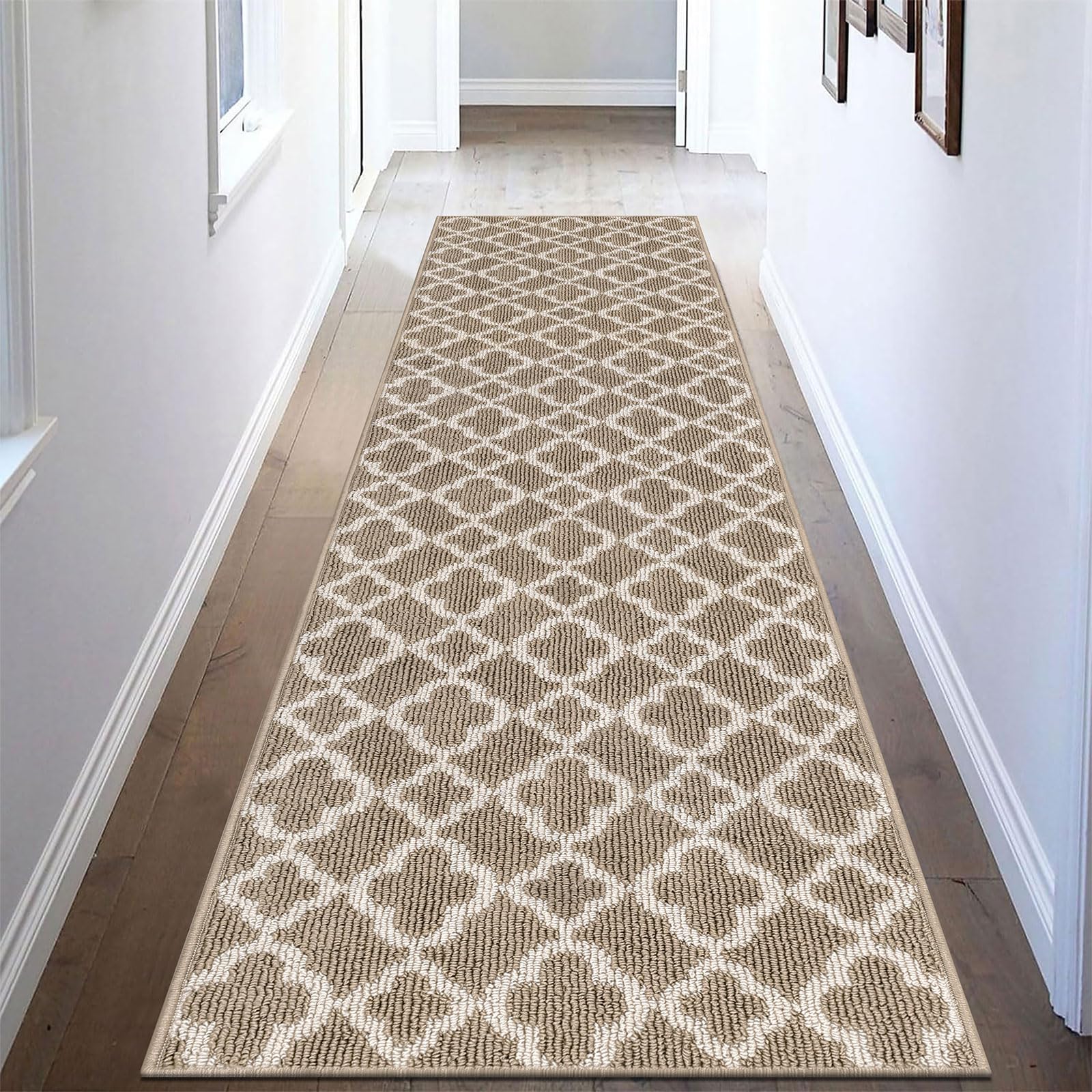 Alfombra de cocina geométrica beige ideal para entrada y baño