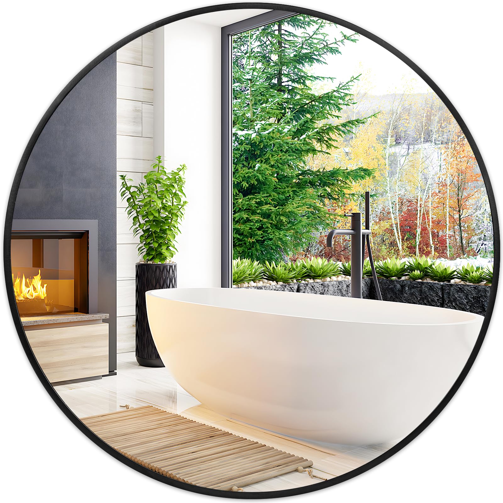 Black Round Mirror 22 Inch, Wall Circle Mirror for Bathroom, Matte Framed