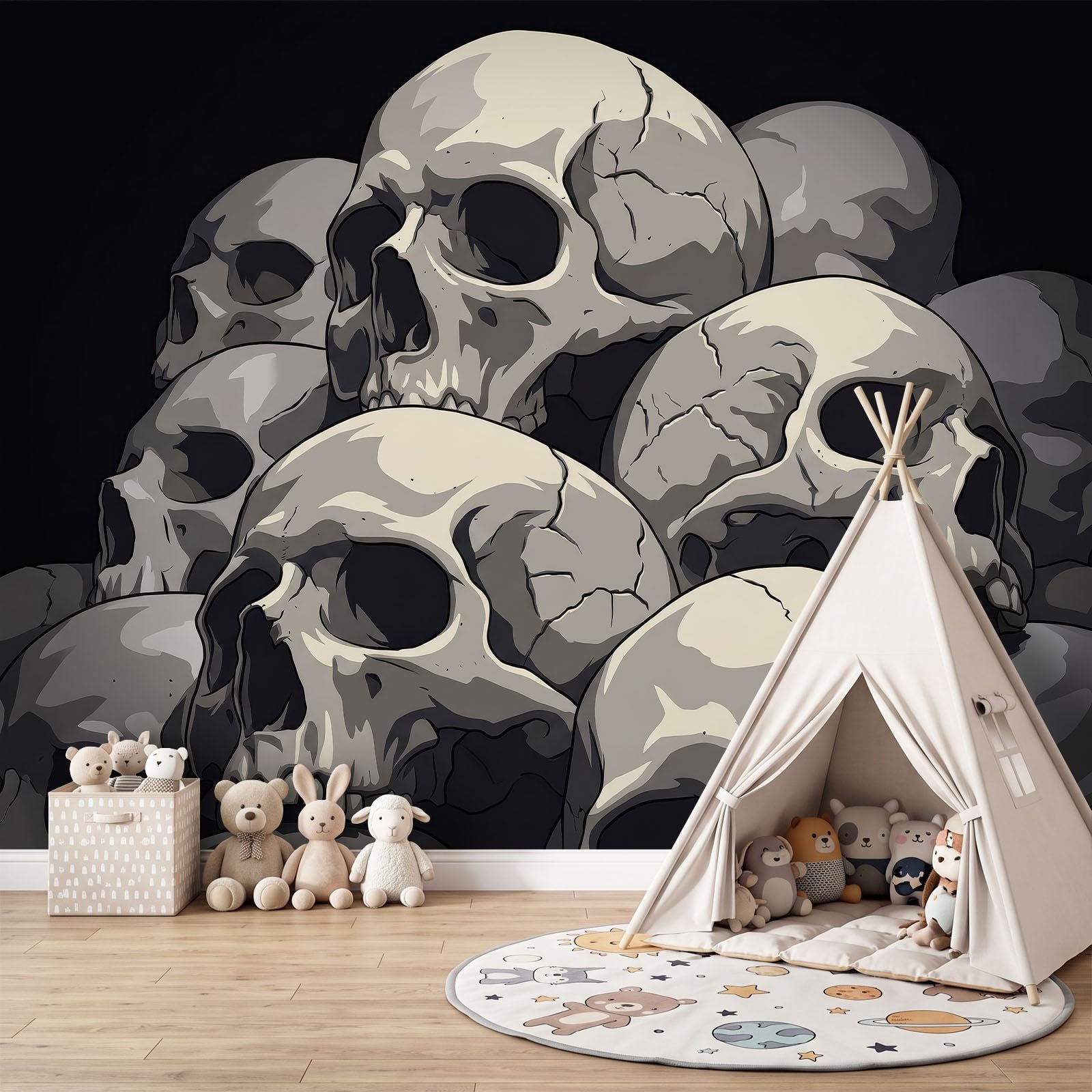 Générique Ciemność horror czaszka panoramiczna tapeta 3D 500 x 280 cm gobelin ścienny tapeta z włókniny do sypialni salonu - plakat na zdjęcia ścienne, czarna