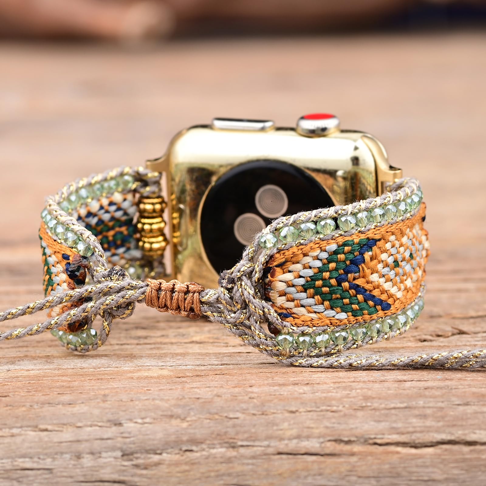 Bracelet en nylon tressé style western bohème compatible avec Apple Watch 38 mm, 40 mm, 41 mm, 42 mm, 44 mm, 45 mm, 49 mm - Bracelet réglable avec perles pour iWatch Series 9 8 SE Ultra 7 6