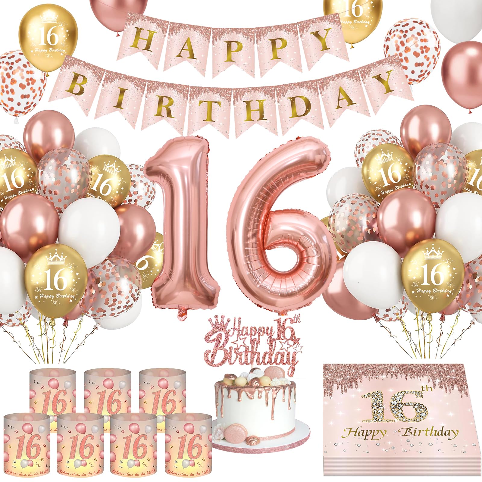 Ballons Deko Geburtstag Mädchen Luftballons Geburtstagsdeko Rosegold Windlicht Tischdeko