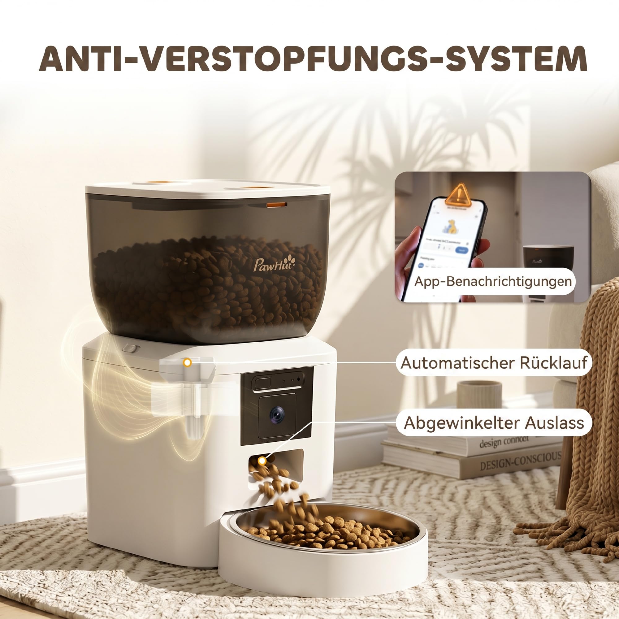 PawHut Karmnik dla kotów, 2,4 G WiFi, 4 l karma dla kotów, automat z kamerą, sterowanie aplikacją, noktowizor, 1-10 posiłków dziennie, dwukierunkowe audio, dozownik karmy dla kotów i psów