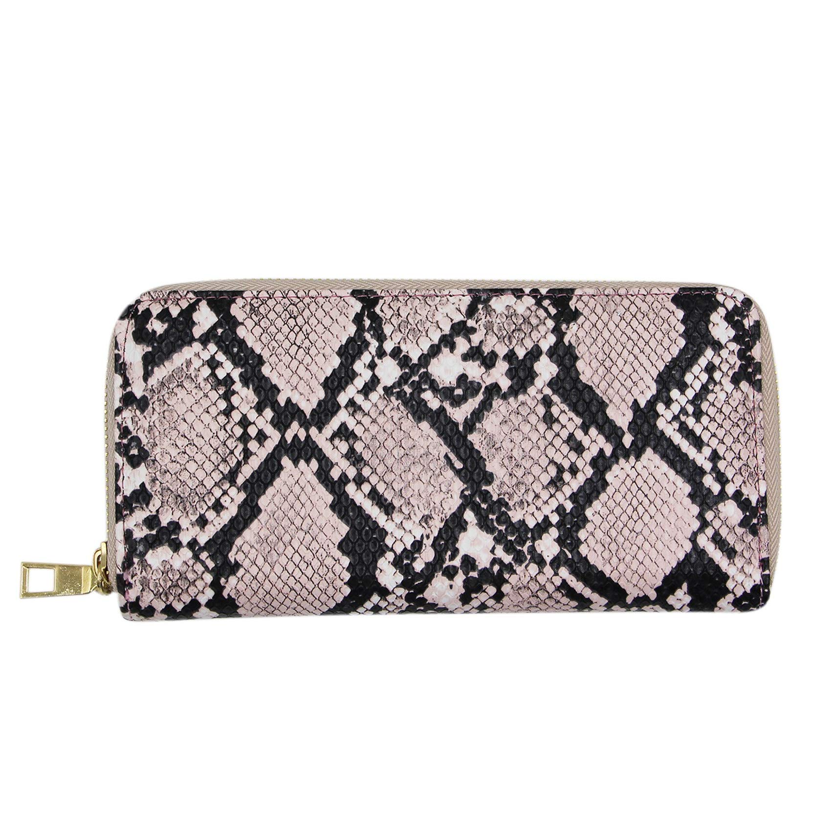 Women Snakeskin Zipper Long Clutch Wallet PU Leather Card Holder Around Purse