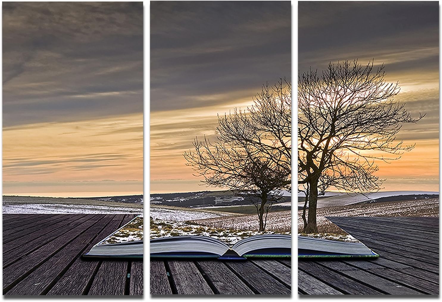 Designart Winter Coming out of Pages-Contemporary Art Metal Wall Art-MT6800-36x28 3 Panels, 36x28