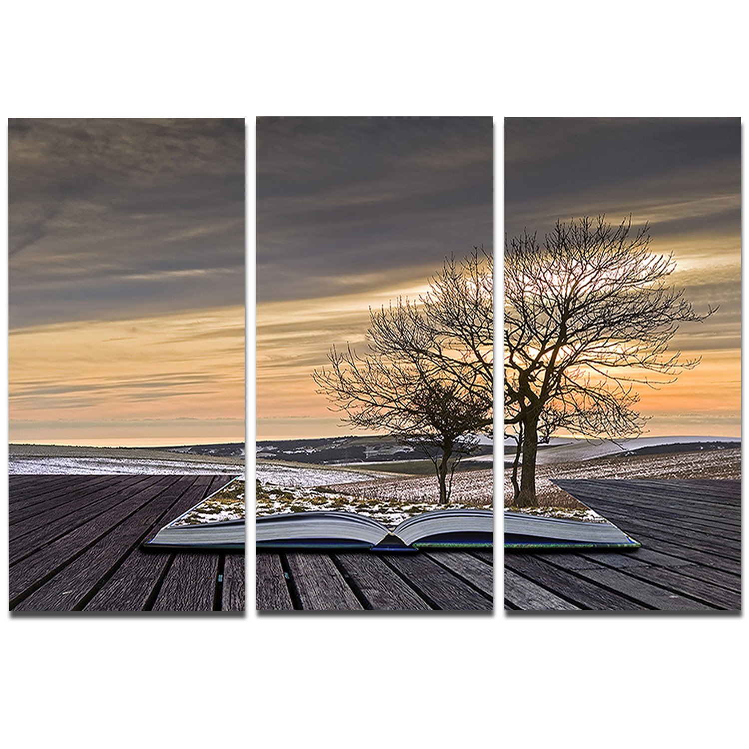 Designart Winter Coming out of Pages-Contemporary Art Metal Wall Art-MT6800-36x28 3 Panels, 36x28