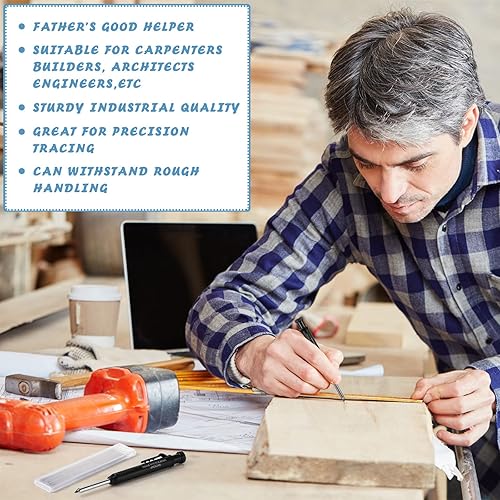 Miniatura 5 de Colarr 10 lápices de carpintero mecánico con 60 recambios de agujeros profundos marcadores mecánicos con sacapuntas negro sólido para carpintería