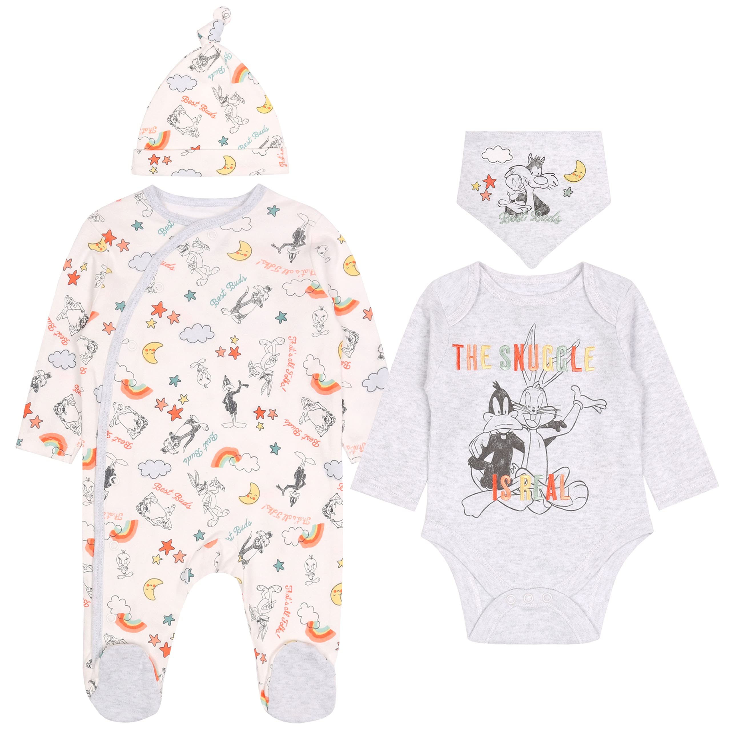sarcia.eu Ensemble pyjama, bonnet et bavoir de couleurs grise et blanche Bugs Bunny DISNEY OEKO-TEX