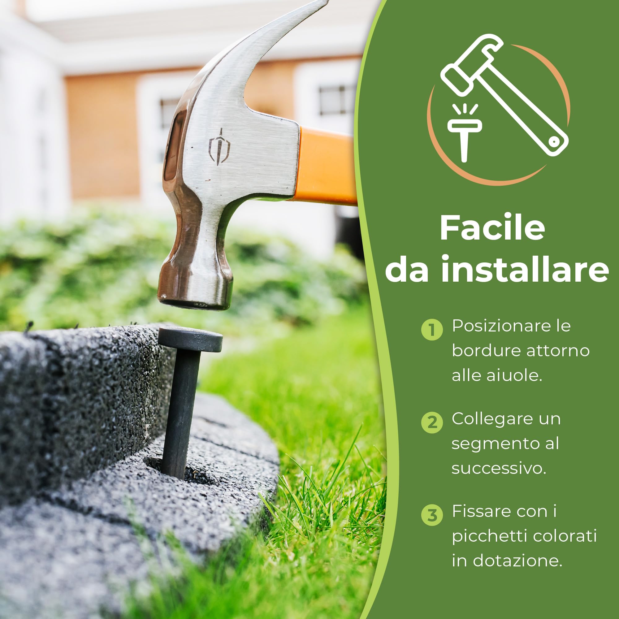 FlexiBorder - Bordura per aiuola - Bordura flessibile da giardino per prato all’inglese - vialetti - bordature rialzate - erba artificiale - Verde - Kit 2 x 1 m di lunghezza
