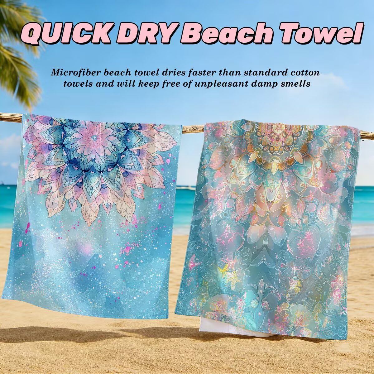 Serviette de Plage XXL 100x220 cm, Lot de 2 Serviette de Bain Microfibre, Anti Sable Serviettes Plage, Séchage Rapide Drap de Bain pour Homme Femme, Portable Serviettes pour Natation (Mandala) -3957