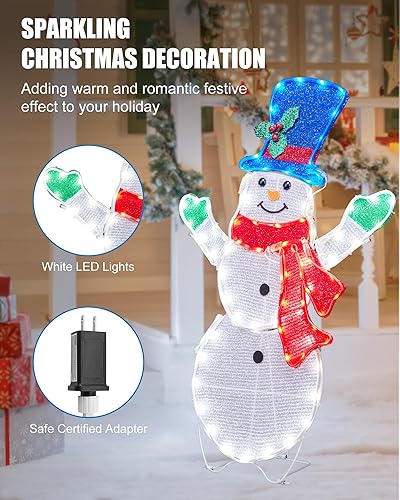 Miniatura 5 de Decoraciones navideñas de muñeco de nieve para exteriores, patio, jardín, hogar, césped, 31.5 pulgadas, luces LED para exteriores, decoraciones de