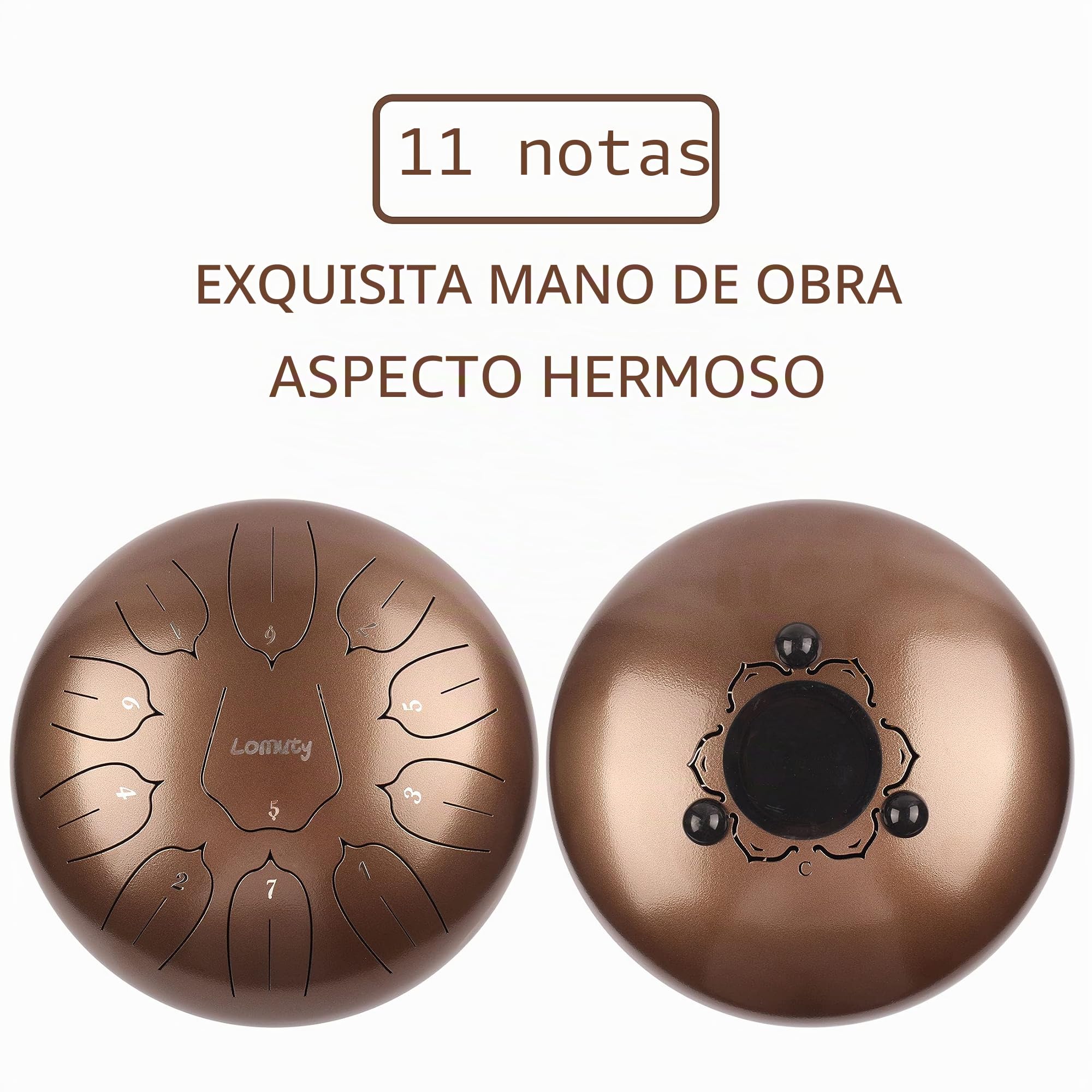 12 Pulgadas 30 CM Tambor de Lengua de Acero-11 Notas Clave C Instrumento de percusión - Handpan Drum con Bolsa de Tansporte, Partitura, Baquetas, Púas de Dedo(Bronce)