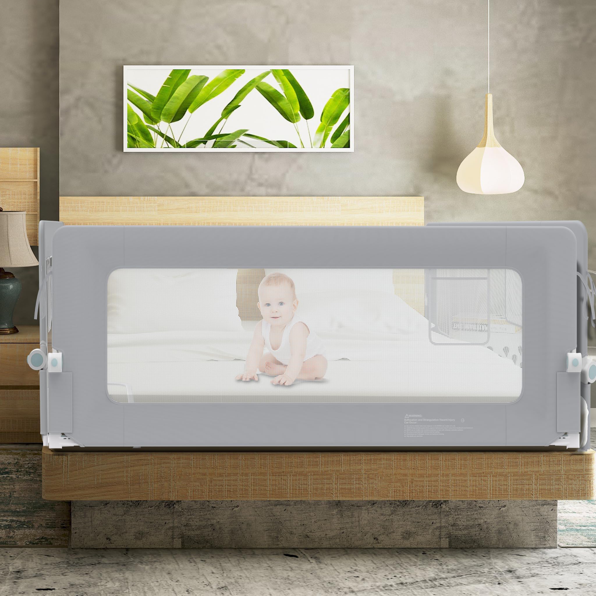 LZQ Zanzariera per letto per bambini, pieghevole, protezione contro le cadute, protezione dal letto, per bambini, protezione contro le cadute (grigio chiaro, 180 cm)
