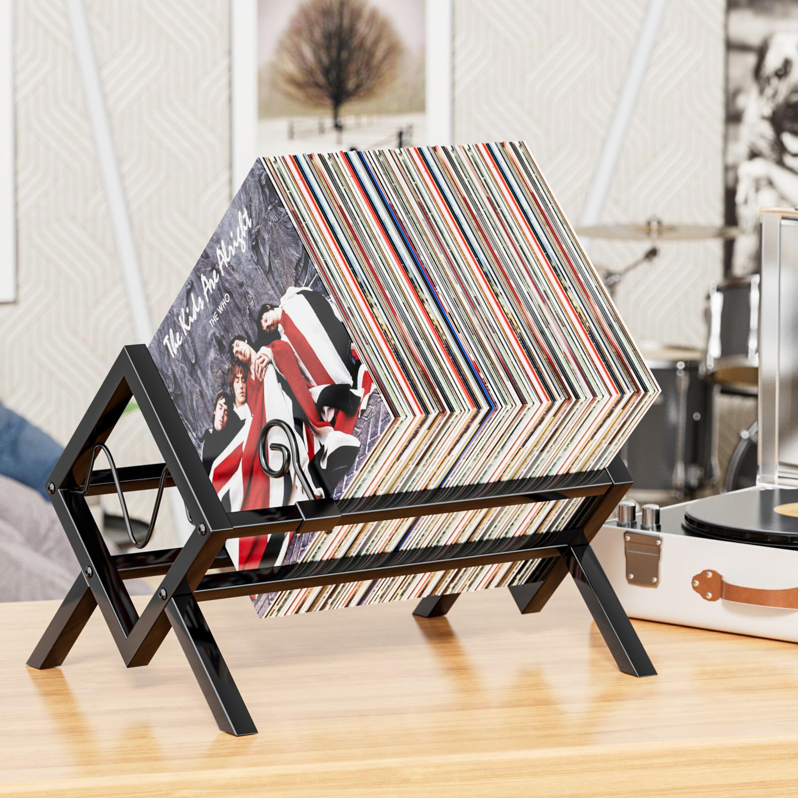 Supporto Per Vinili Da 80-100 LP - Scaffale Metallico Per Dischi, Nero - Foto 6