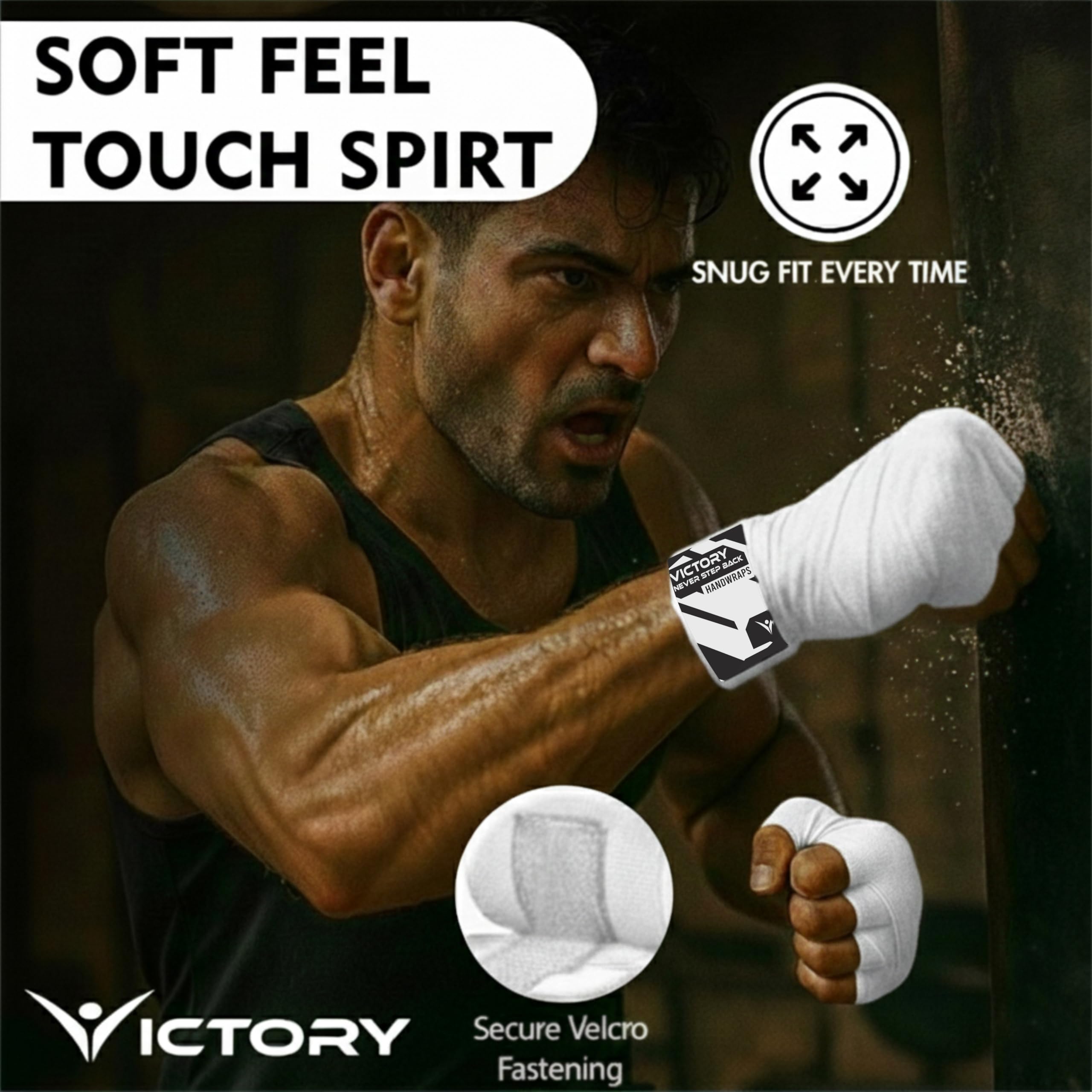 VICTORY Professional Boxing Wrap for Men Hand Wrap for Boxing Punching Hand Wraps Wrist Supporter for Gym Boxing Bandage for MMA and Martial Arts (180 inch, Black) (White, 110 Inch) 1