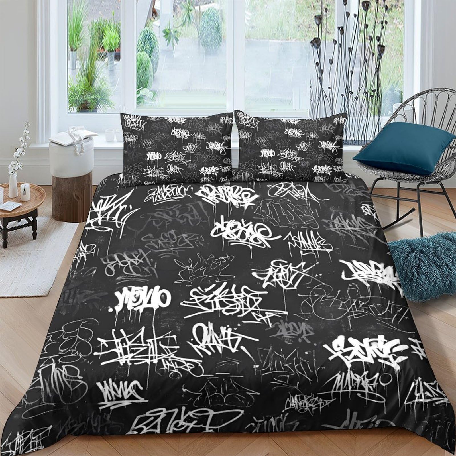 Ctjqhvkz Style-10 3D Printed Graffiti Art Fitted Sheet Microfiber Black Urban Style Bedroom Bed Cover For Adult Teen Decor Single（135X200cm）
