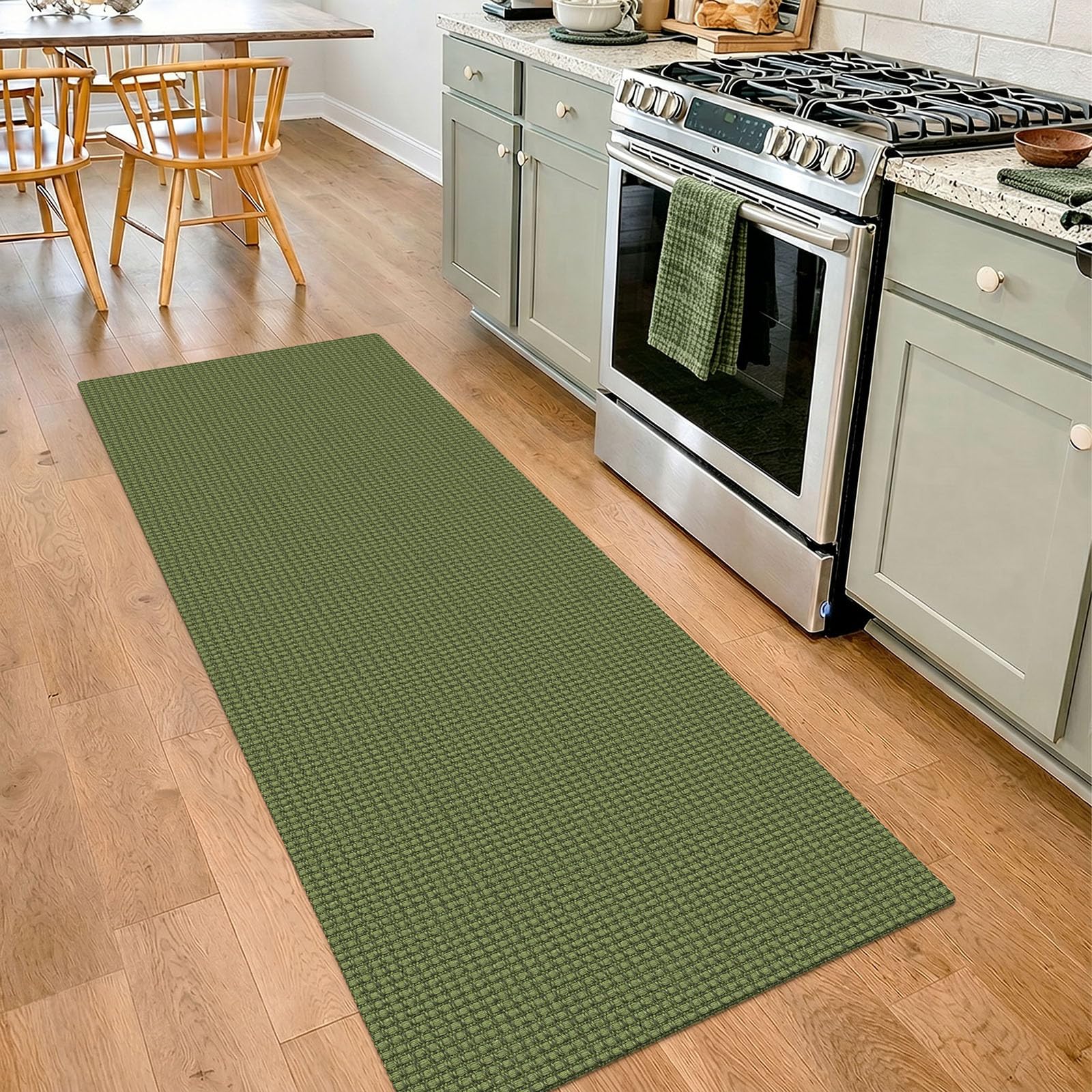 IOHOUZE Washable Runner Rug 2x7 Non Slip Runners for Hallways Entryway Runner Indoor, Kitchen Rugs Woven Cotton Floor Carpet for Kitchen Hall Entrance Bedroom, Olive Green/Earthy Green