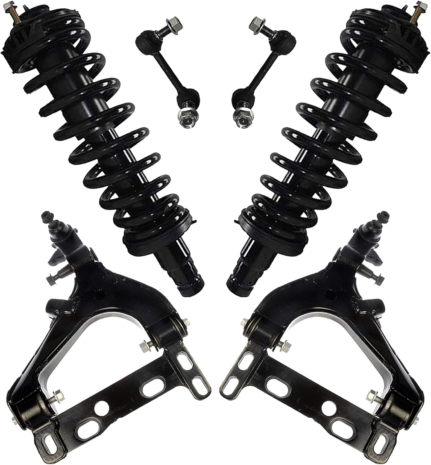 Detroit Axle - 6pc Front Lower Control Arm with Ball Joints + Complete Front Struts + Front Sway Bar Links for Chevy Trailblazer and GMC Envoy Isuzu ...
