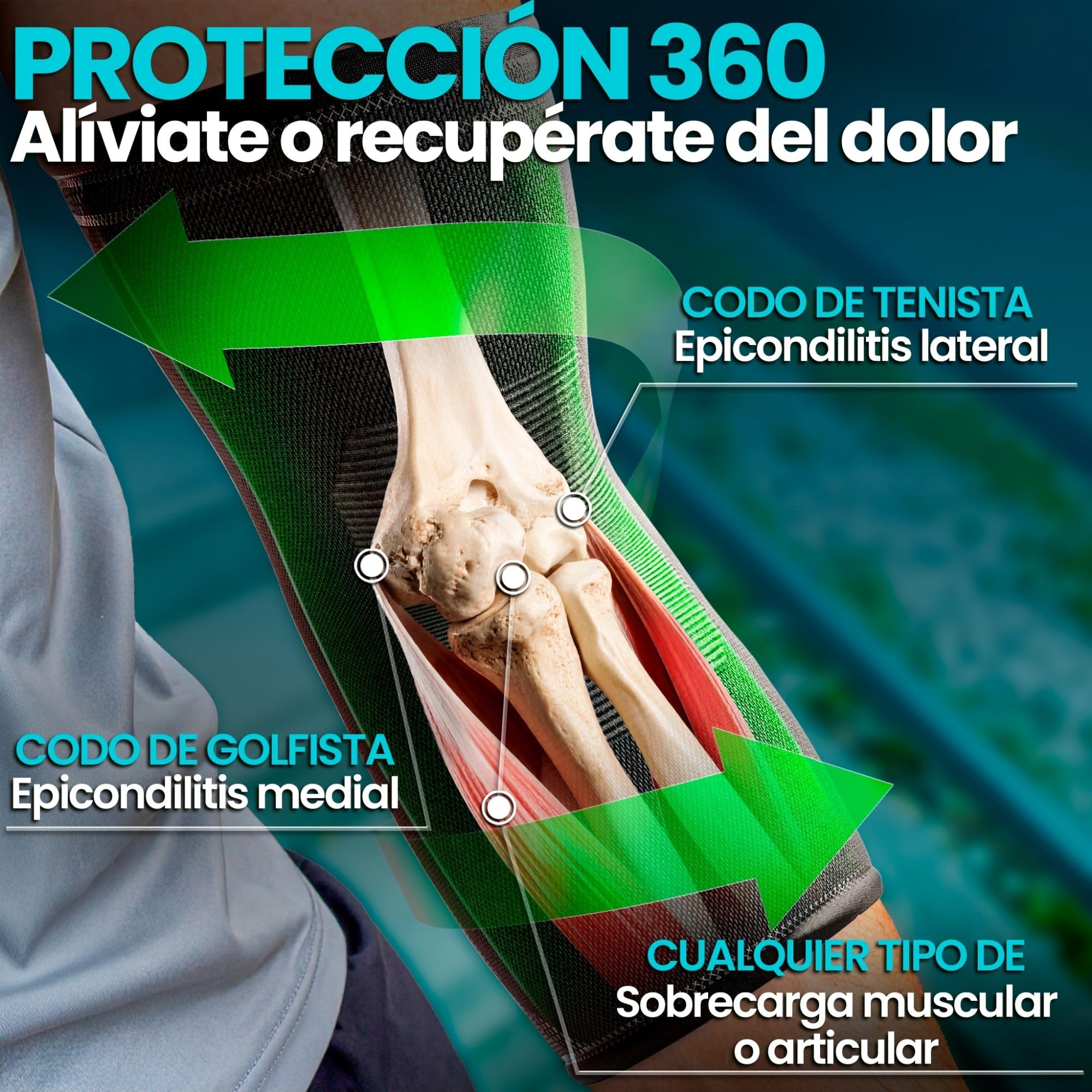 NativoDex Codera de Compresión para Epicondilitis y Tendinitis | Manga para Codo de Tenista y Golfista | Soporte Articular para el Día a Día, Tenis y Pádel | Hombre y Mujer