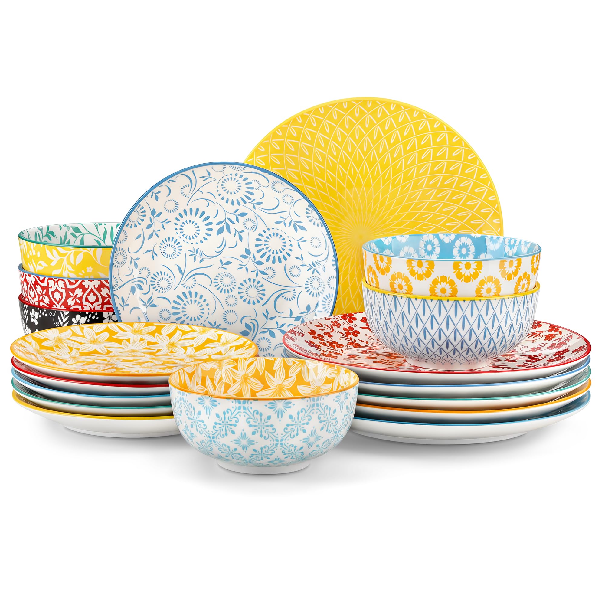 vancasso Selene Colorful Floral Porcelain Dinner Set for 6, 18 Pieces Stackable Plates and Bowls Set, Includes Dinner Plates/Dessert Plates/Cereal Bowls, Microwave & Dishwasher Safe for Everyday Use