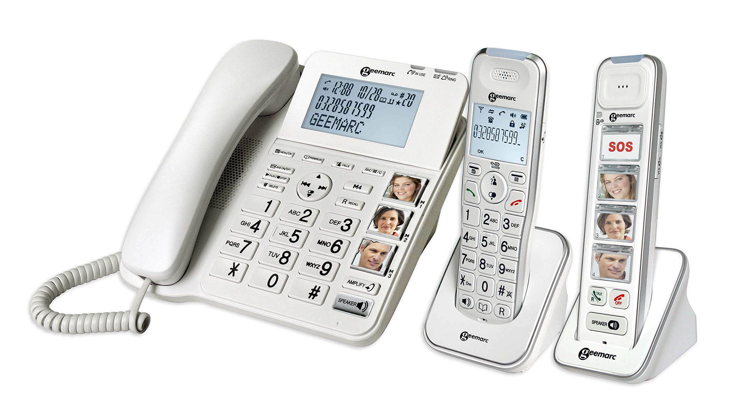 Geemarc Teléfono con Cable para Personas Mayores, Paquete Senior 295, Contestador Automático con Voz/Versión Alemana, Botones de Foto, Blanco