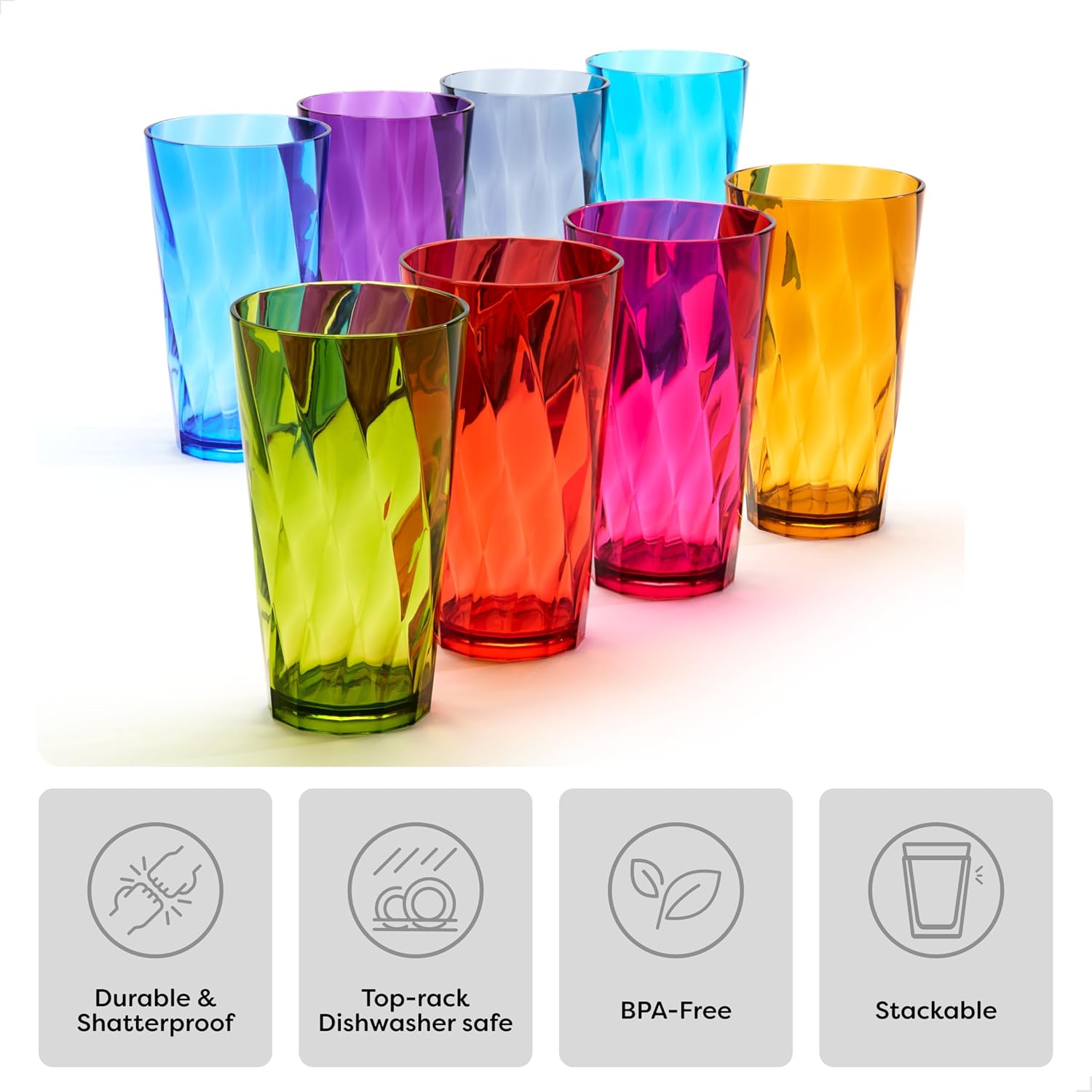 Betta 20oz Swirl Tumbler - Gemstone Set, 8 Count, Acrylic Drinking Glasses, BPA-Free, Shatterproof and Top Rack Dishwasher Safe Plastic Stackable Water Cups - Image 2