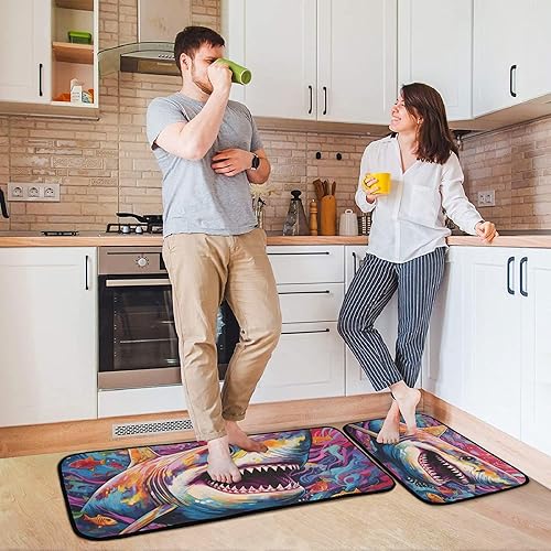 Miniatura 4 de ZENWAWA Kitchen Mats for Floor 2 Piece Set Shark Art Illustration Print, Anti Skid Cushioned Water Absorbent Kitchen Rugs Door Mat Floor Mats for