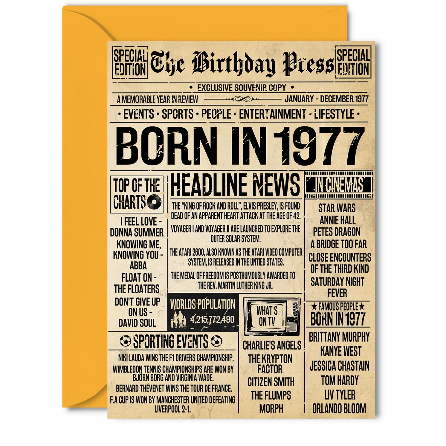 49th Birthday Card for Women Men - Bday Press Newspaper 1977 - Happy 49 Birthday Cards for Uncle Friend Niece Nephew Neighbour Cousin, 5x7 Inch Bday Greeting Cards