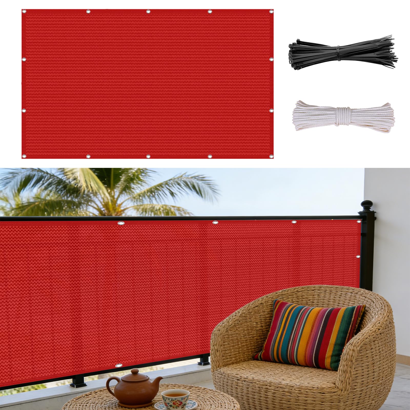 Clôture jardin extérieure rouge 120x550 cm pour bloquer le vis-à-vis