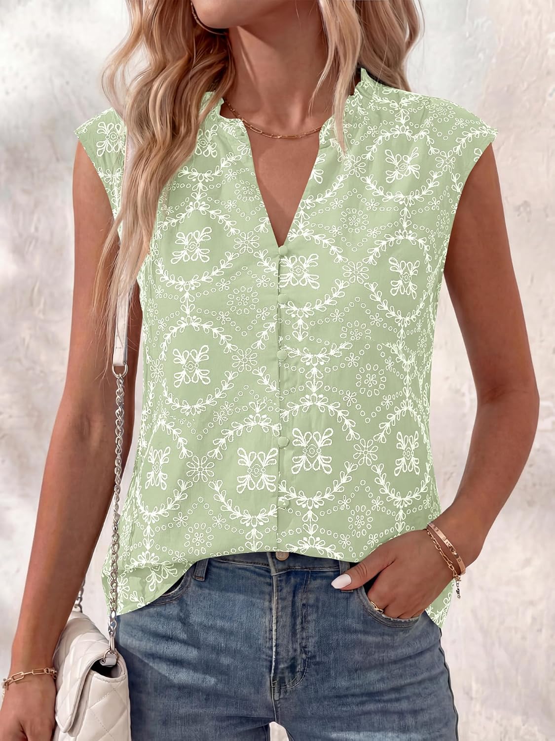 BTFBM Boho Tops for Women Summer Outfits Eyelet Embroidered Sleeveless Button Down Shirts Beach Vacation Clothes 2026
