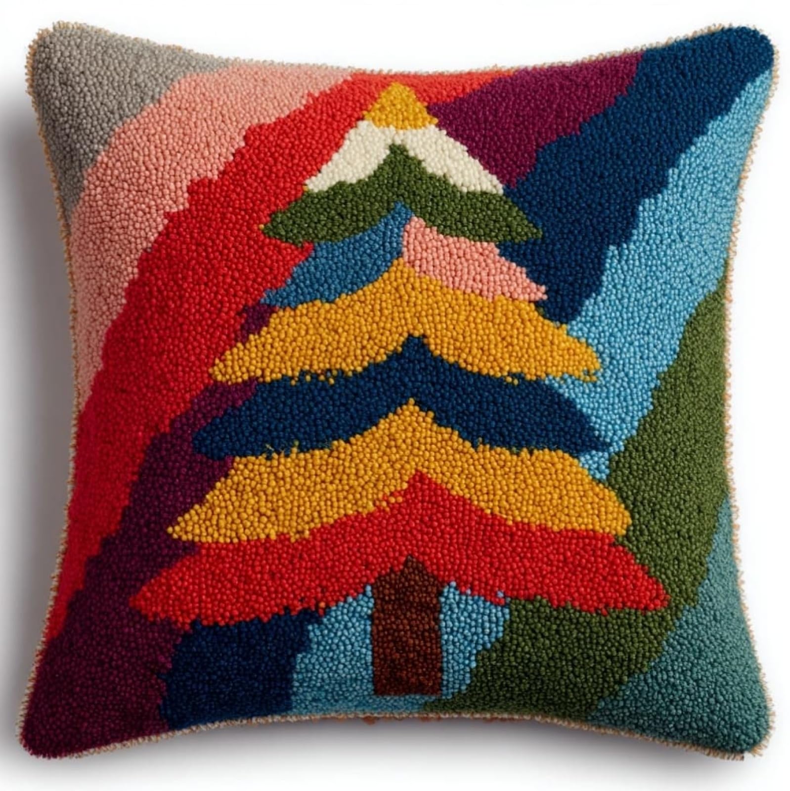 WallustrioaW Latch Hook Cushion Cover Kits 43x43cm,Cartoon Pine Tree