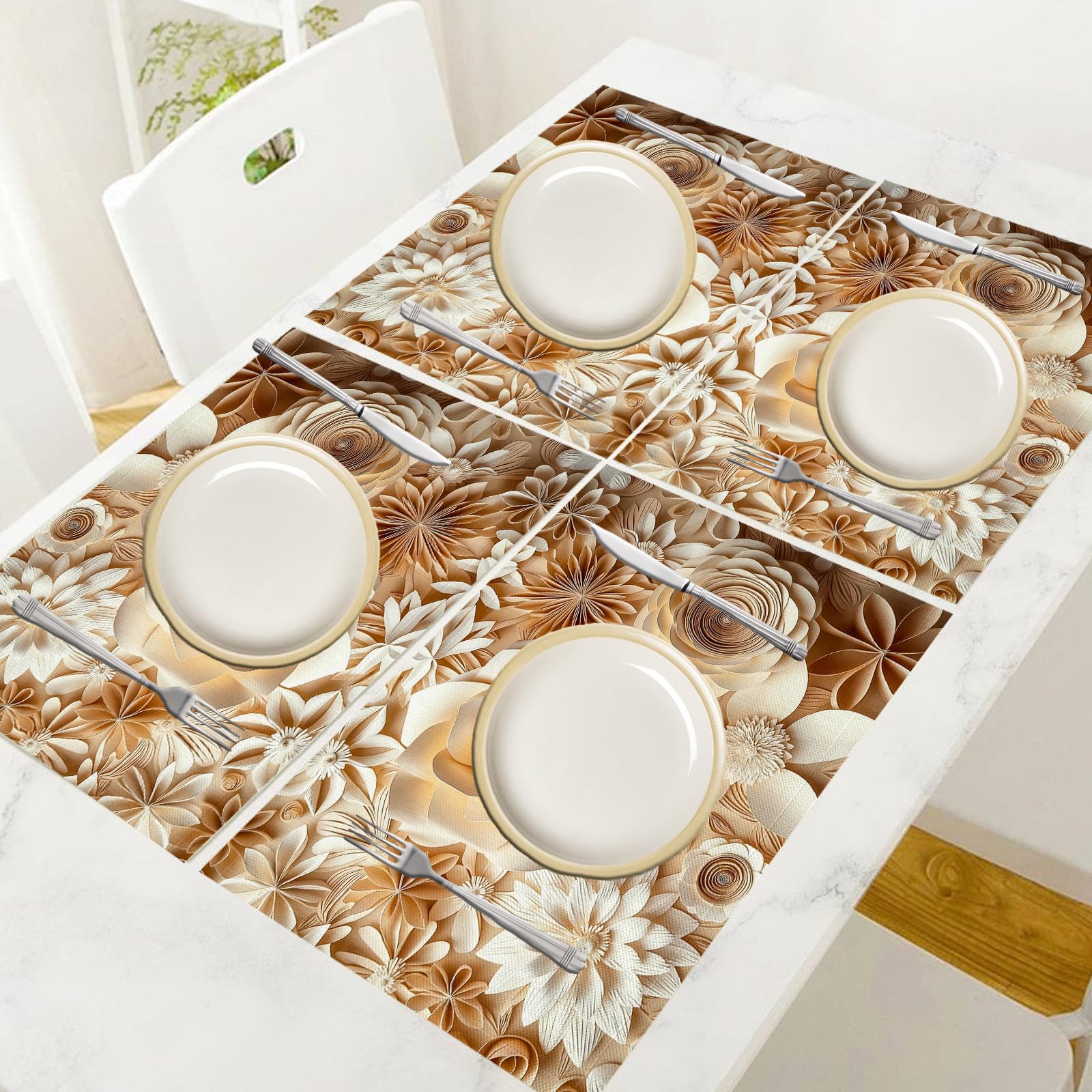30×45cm Tovaglietta Americana Fiori di carta 3D in Cotone Lino Rettangolare - Tovagliette Set di 8 Margherita Resistente al Calore per La Cucina, Il L'Ufficio