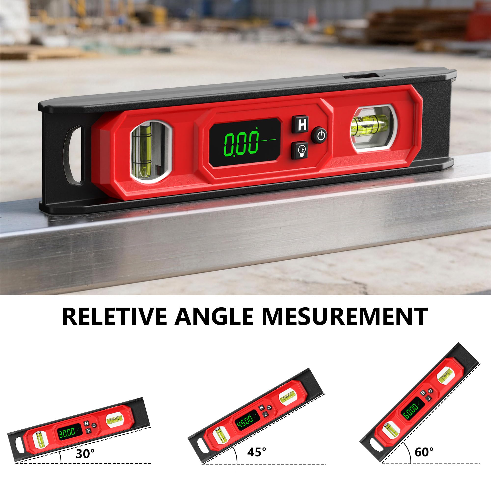 Digital Level 9-Inch, Torpedo Level and Protractor with Bright LED