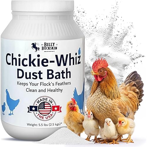 5.5lb Chickie-Whiz Chicken Dust Bath - Made in USA, Natural Dust Bath for Chickens for Healthier Eggs, Poultry Care for Other Small Pet Animal for Chicken Coop, Hen House & Farms by Billy Buckskin Co.