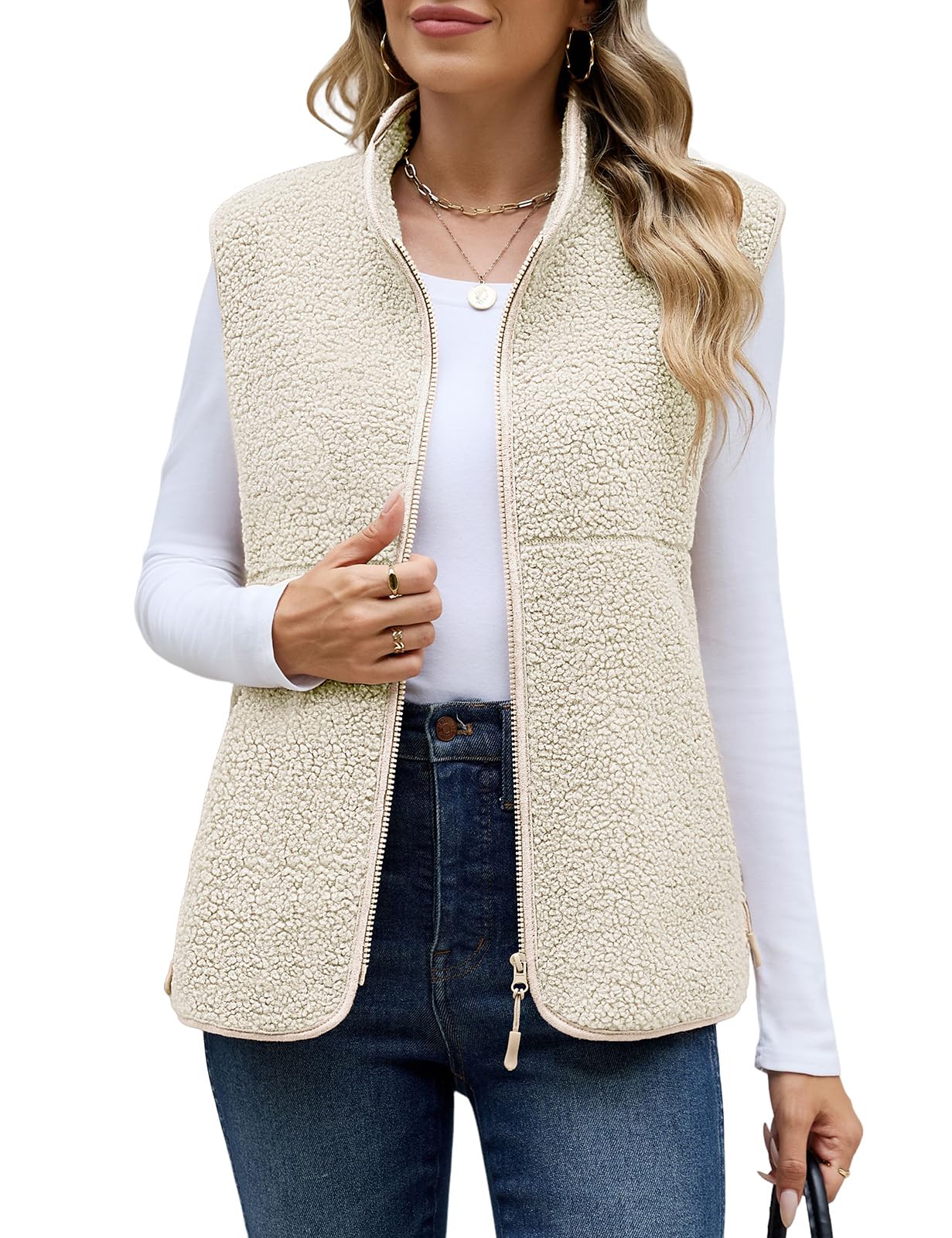 heekpek Gilet in Pile Donna Senza Maniche Smanicato Teddy con Zip