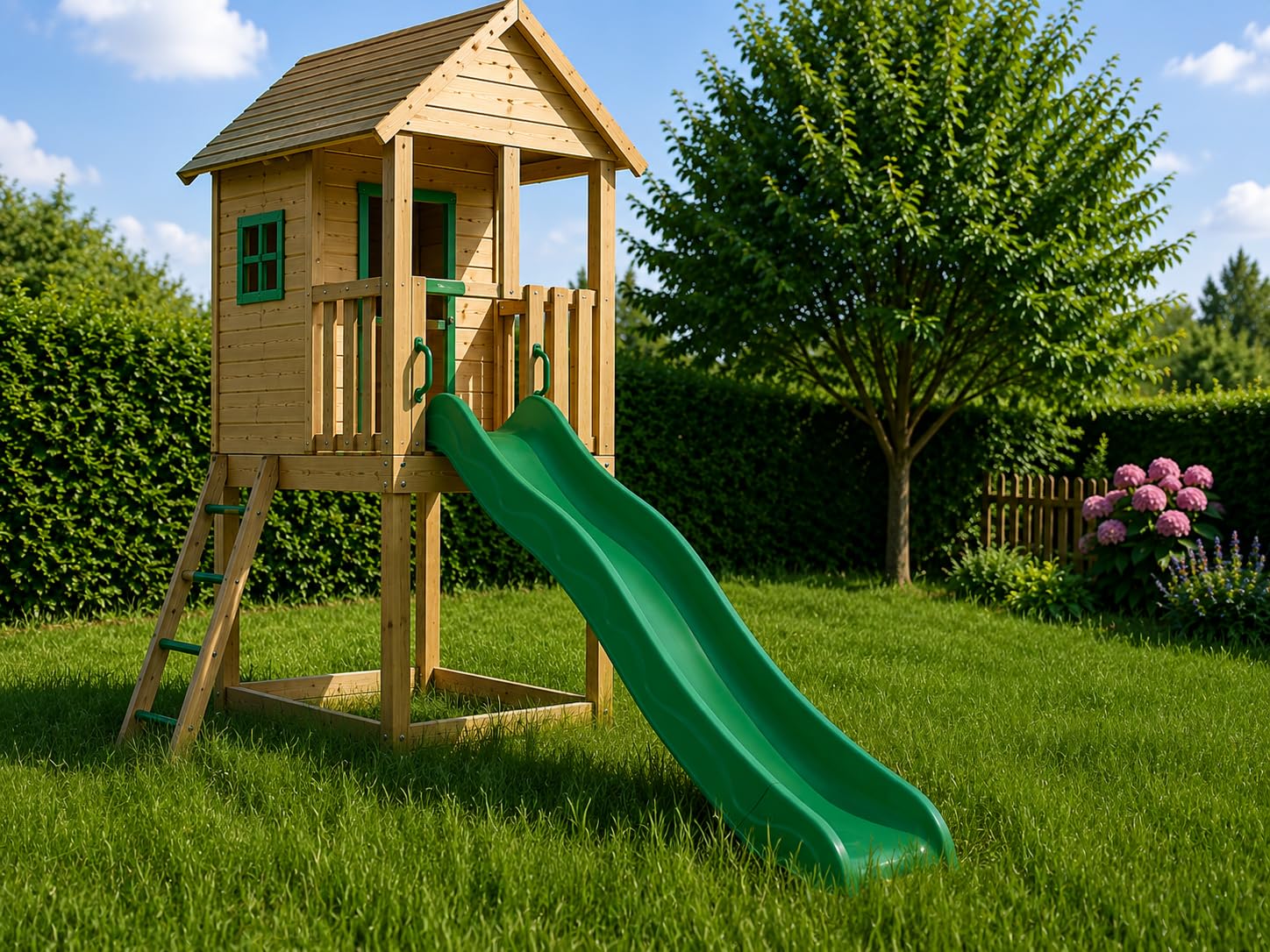 Anbaurutsche Wellenrutsche 2,15 m Grün für Podesthöhe 1,0 m aus Kunststoff mit Sicherheitsauslauf, hohe Seitenwände, stabile Kinderrutsche für Spielturm, Garten, bis 100 kg belastbar