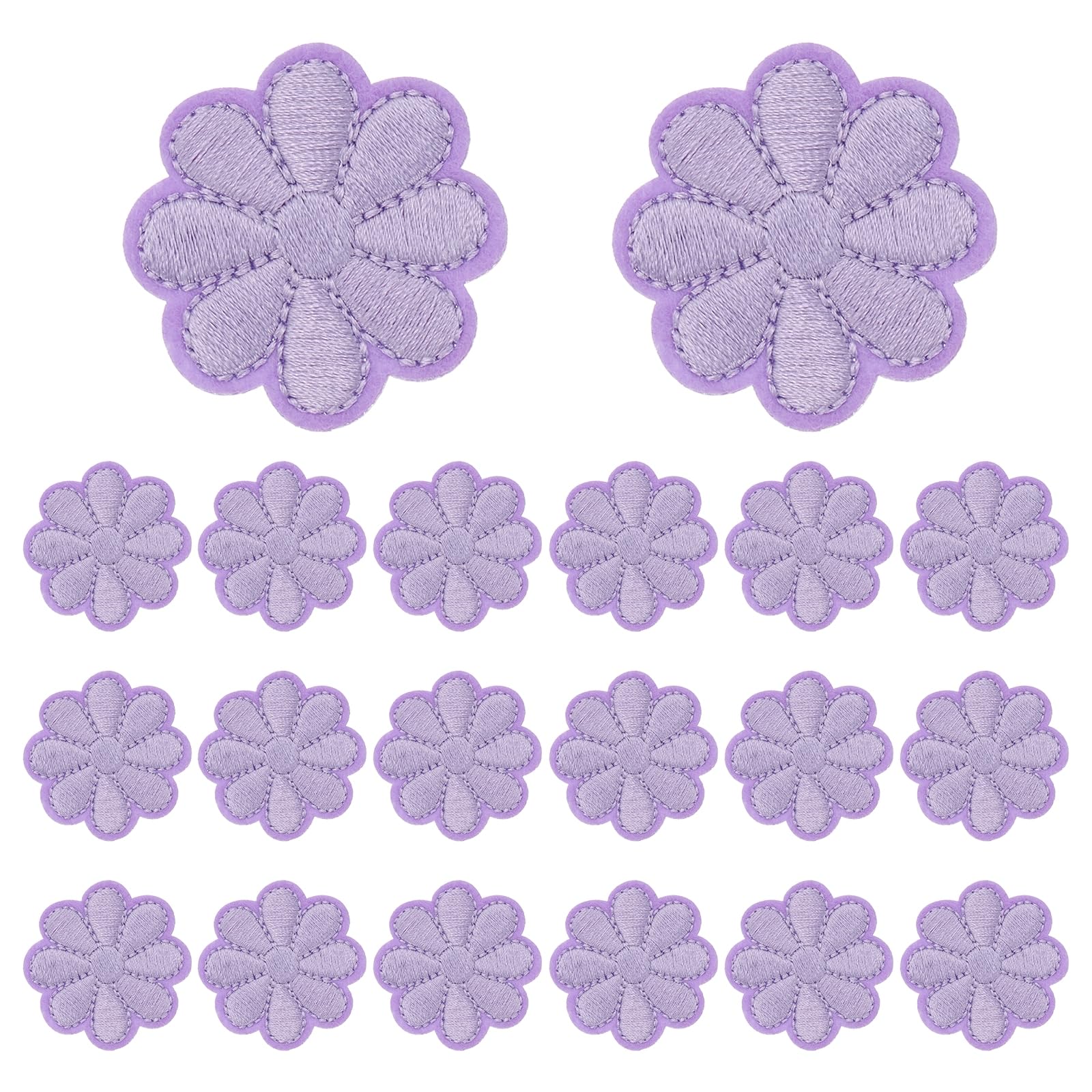 sourcing map 20 Pcs Flower Iron-on Patches, 1.57 Inch Cute Flower Applique Patches Embroidered Sew on Patch for Clothing Jackets Backpack Shoes DIY Accessory Bags, Purple