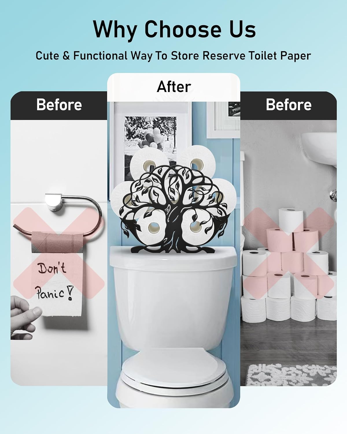 Life of Tree Toilet Paper Holder Stand for Extra 8 Rolls, Funny Decorative Free Standing Toilet Paper Storage, Farmhouse Bathroom Animal Decor Accessories Storage Cabinet