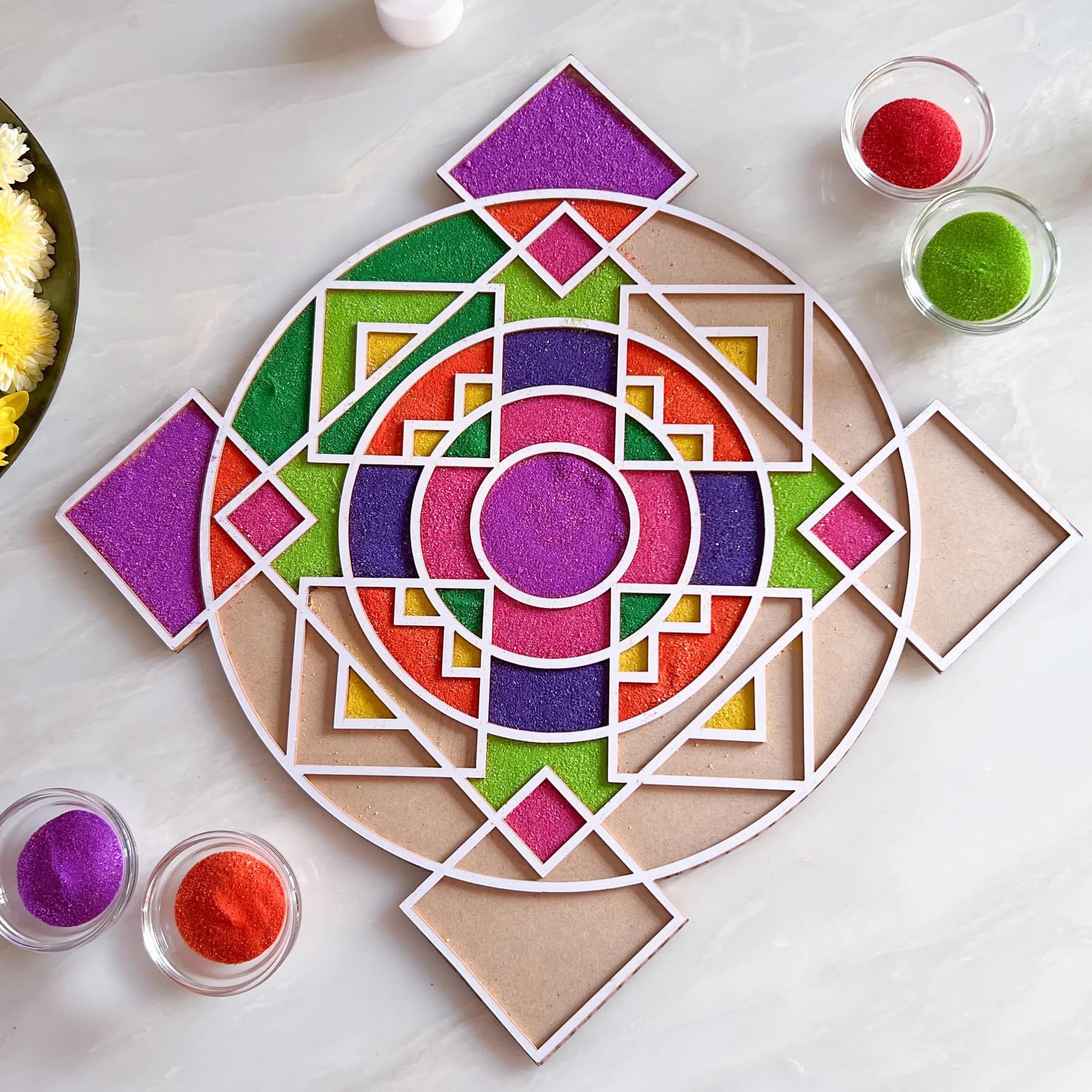 Nupur Studios "DIY Rangoli Stencils" Reusable Patterns for Creative Festive Decor| Fill with Rangoli or Grains | DIY Kit for Diwali, Dussehra, Weddings, Navratri & Festival Decor (12 Inch) (Design 1)