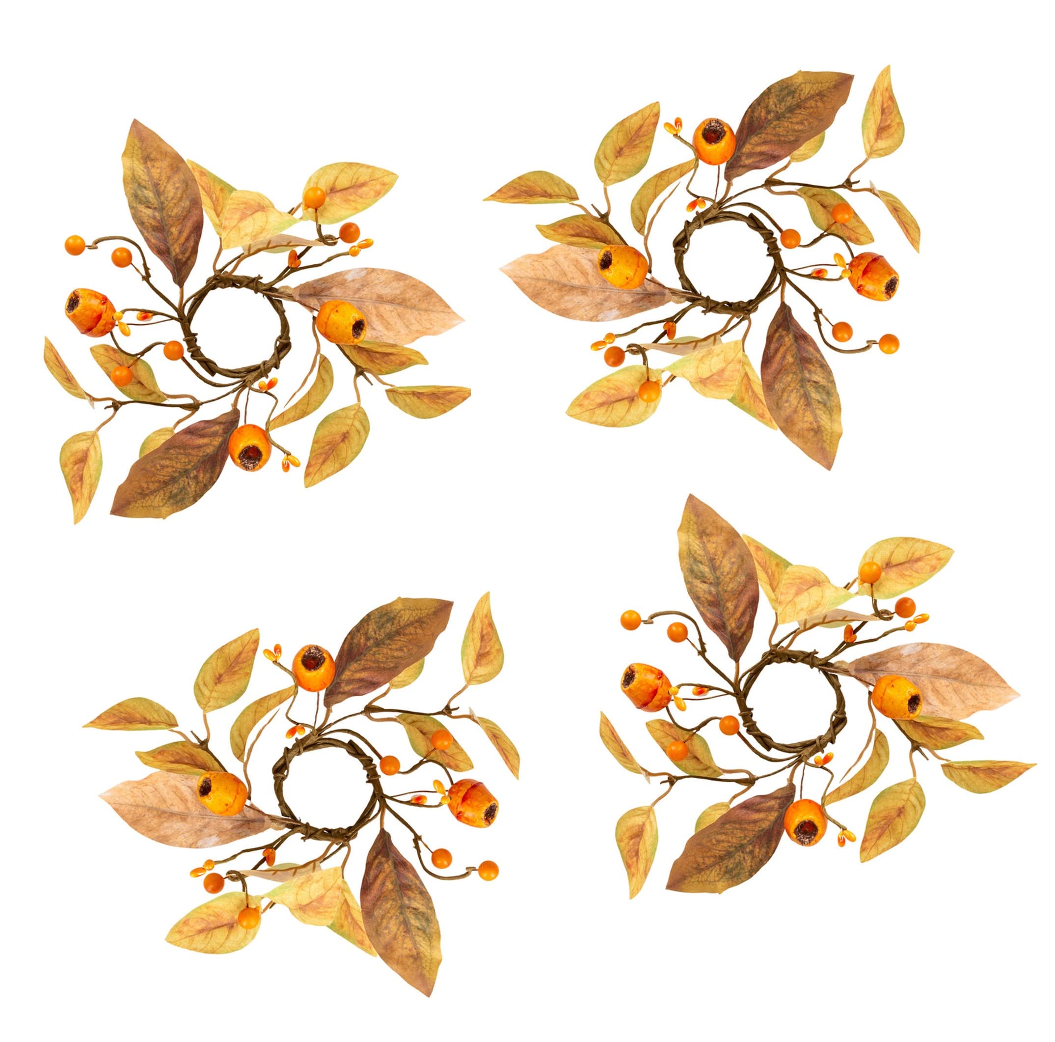 Factory Direct Craft Group of 4 Artificial Crab Apple Mini Candle Rings for Fall Displays and Decorating