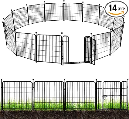 ADAVIN Garden Fence with Gate 32in(H) x 31 ft(L),14 Panels Black Heavy Duty Iron Metal Animal Barrier Fence, Indoor&Outdoor Dog Playpen, Camping Fence, No Dig Garden Border Fencing for Yard