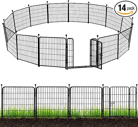 ADAVIN Garden Fence with Gate 32in(H) x 31 ft(L),14 Panels Black Heavy Duty Iron Metal Animal Barrier Fence, Indoor&Outdoor Dog Playpen, Camping Fence, No Dig Garden Border Fencing for Yard