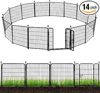 ADAVIN Garden Fence with Gate 32in(H) x 31 ft(L),14 Panels Black Heavy Duty Iron Metal Animal Barrier Fence, Indoor&Outdoor Dog Playpen, Camping Fence, No Dig Garden Border Fencing for Yard