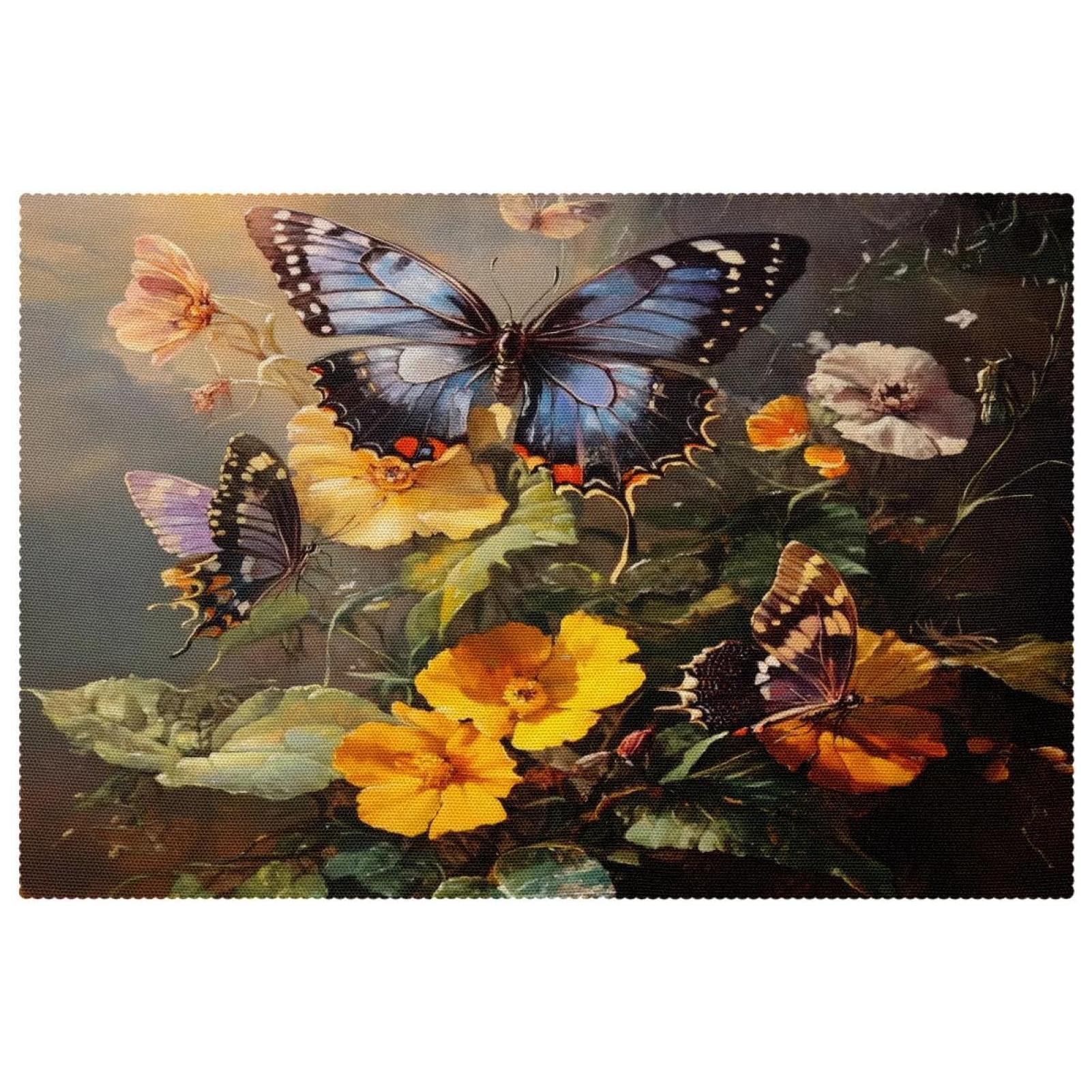Sets de table coquelicots en tissu Oxford par 4 pour repas de famille et décoration de table d'été