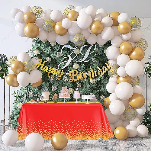 Miniatura 6 de Paquete de 10 caminos de mesa desechables de satén, mantel de plástico rojo y camino de mesa dorado para Navidad, cumpleaños, graduación,