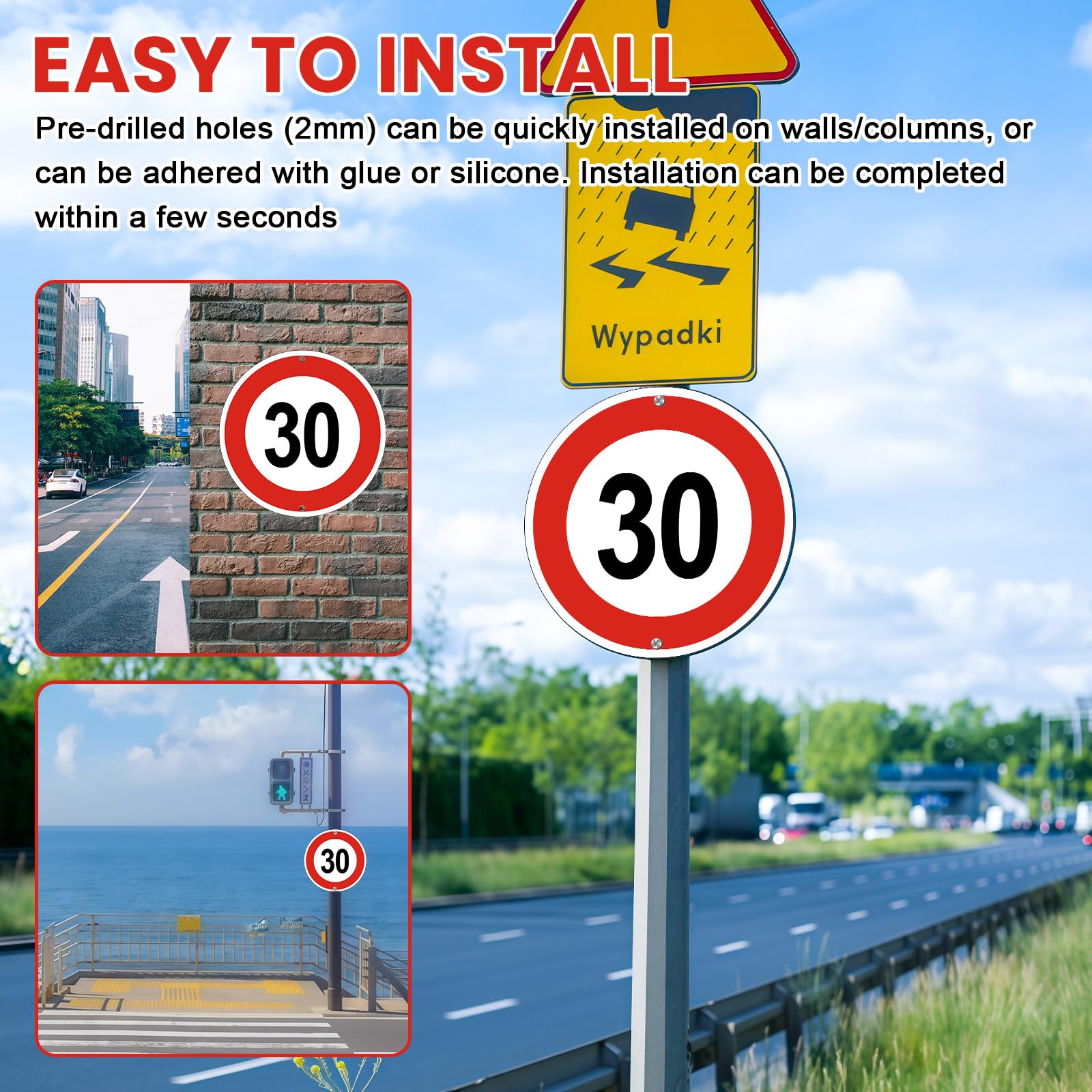 Speed Limit 30 Mph Segnali di avvertimento Segnale di avvertimento Attenzione Segnale di sicurezza Traffico Segnale stradale Alluminio Interni o Esterni Per Casa Ufficio Lavoro 20 X 30 Pollici