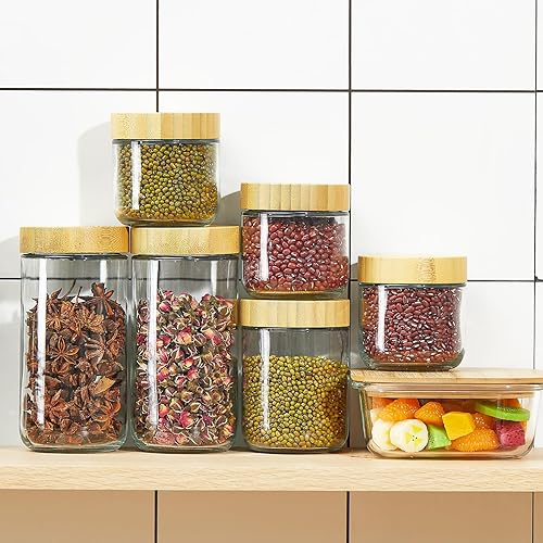 Miniatura 7 de Suclain Juego de 12 recipientes herméticos de vidrio para almacenamiento de alimentos con tapas de bambú, incluye 4 recipientes de vidrio para
